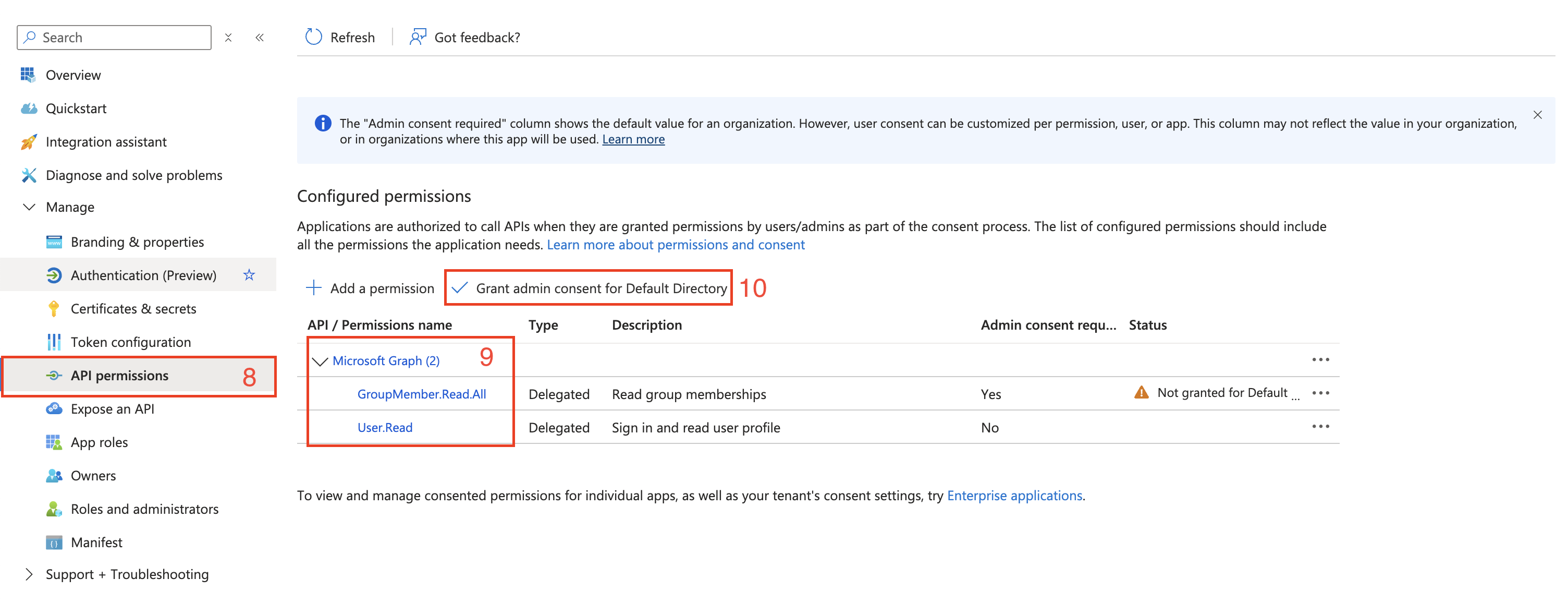 Configuring application permissions